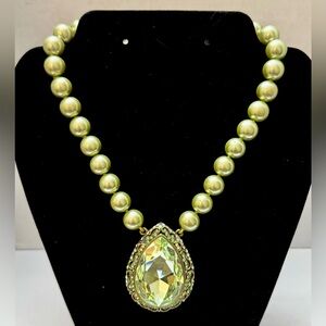 Heidi Daus Green Faux Pearl And Peridot Crystal Necklace